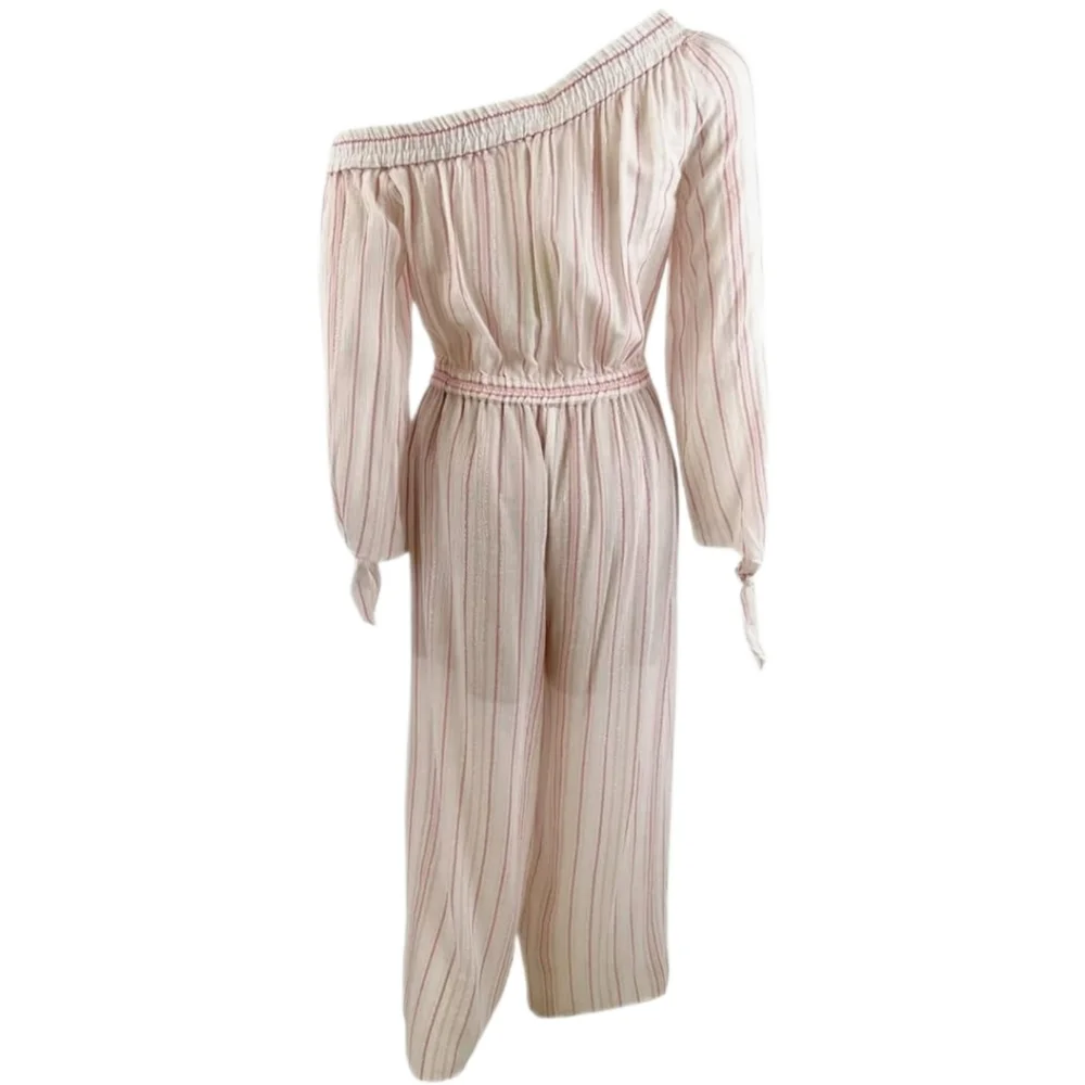 Michael Kors Womens striped One-Shoulder Jumpsuit L, Dusty Rose - Picture 2 of 5